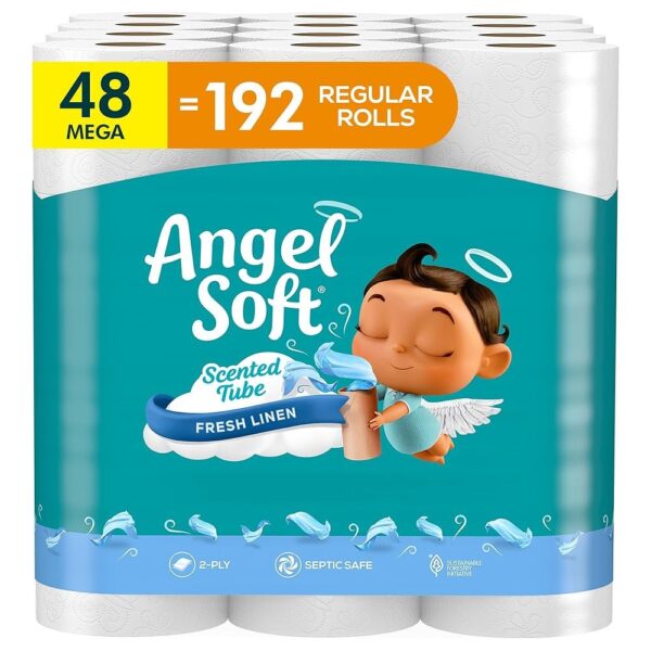 Angel Soft Toilet Paper with Fresh Linen Scented Tube, 48 Mega Rolls = 192 Regular Rolls, Soft and Strong Toilet Tissue