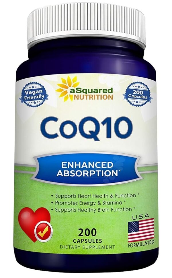 aSquared Nutrition CoQ10 (400mg Max Strength, 200 Capsules) - High Absorption Vegan Coenzyme Q10 Powder - Ubiquinone Supplement Pills, Extra Antioxidant CO Q-10 Enzyme Vitamin...