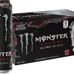 Monster Energy Ultra Black, Sugar Free Energy Drink, 16 Ounce (Pack of 15)