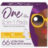 One by Poise Feminine Pads with Wings (2-in-1 Period & Bladder Leakage Pads for Women), Regular, Regular Absorbency for Period Flow, Very Light Absorbency for Bladder Leaks, 66...