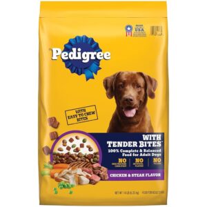 Pedigree with Tender Bites Complete Nutrition Adult Dry Dog Food, Chicken & Steak Flavor, 14 lb. Bag