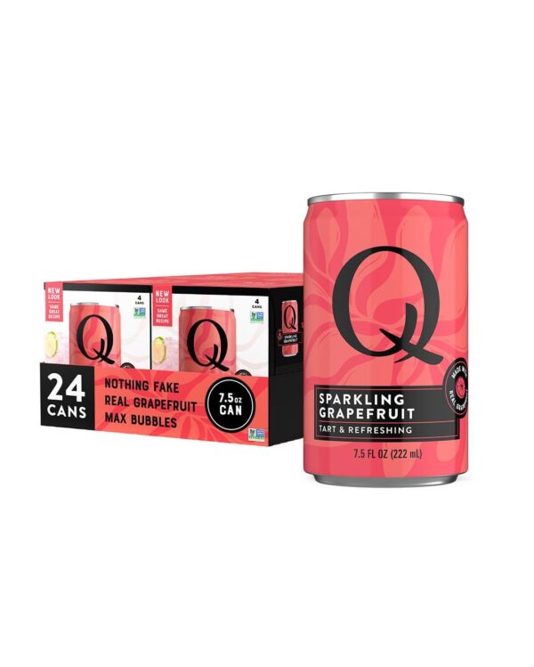 Q SPARKLING GRAPEFRUIT with Real Grapefruits, Ideal for Cocktails & Mocktails- Made with Real Ingredients, Perfectly Carbonated, & Less Sweet - 100 Calories per Can - 7.5 Fl oz...
