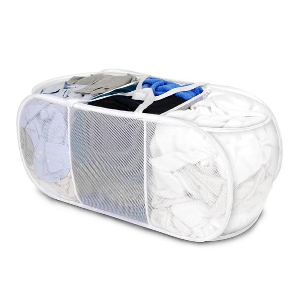 Smart Design Deluxe Mesh Pop Up 3 Compartment Laundry Sorter Hamper Basket - VentilAir Fabric Collapsible Design - for Clothes & Laundry - Home Organization (Holds 6 Loads) (33...