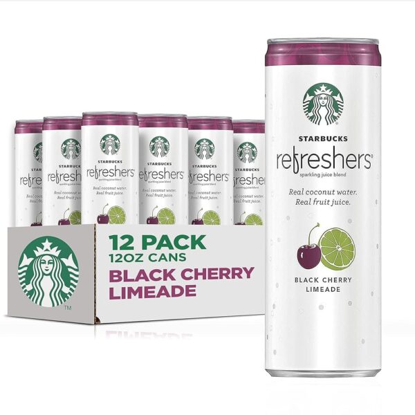 Starbucks - RTD Coffee, Refreshers with Coconut Water, Black Cherry Limeade, 12 fl oz. cans (12 Pack)