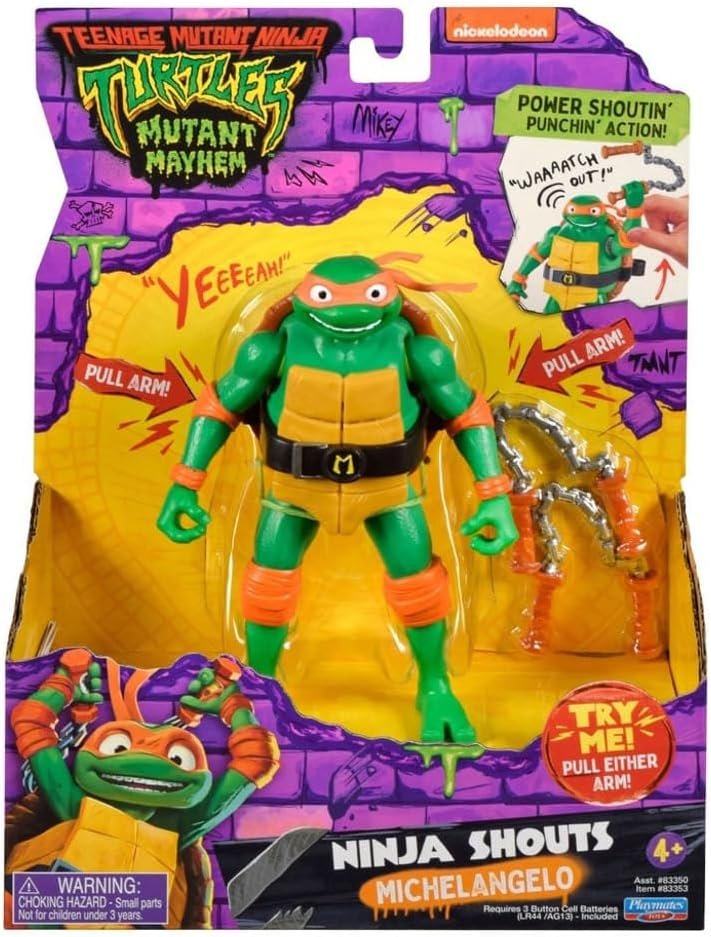 Teenage Mutant Ninja Turtles: Mutant Mayhem 5.5” Michelangelo Deluxe Ninja Shouts Figure by Playmates Toys
