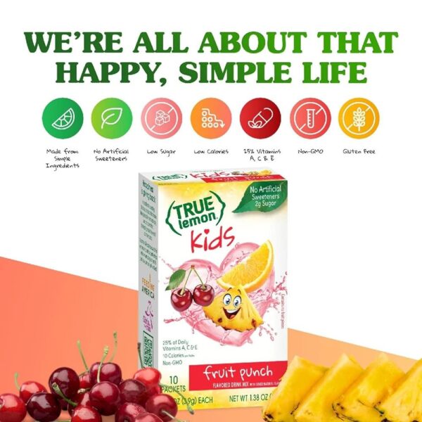 TRUE LEMON Fruit Punch Packets - Low Sugar, No Preservatives Kids Hydration Drink Mix